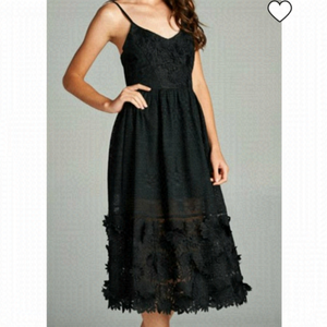 No An Strut & Bolt Black Lace Applique Midi Openwork Embroidered Dress